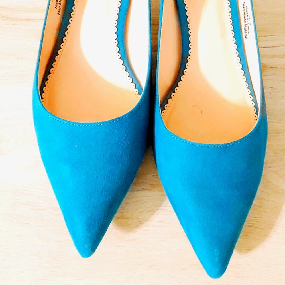 Teal Blue Kitty Heel with Bow Detail in Back